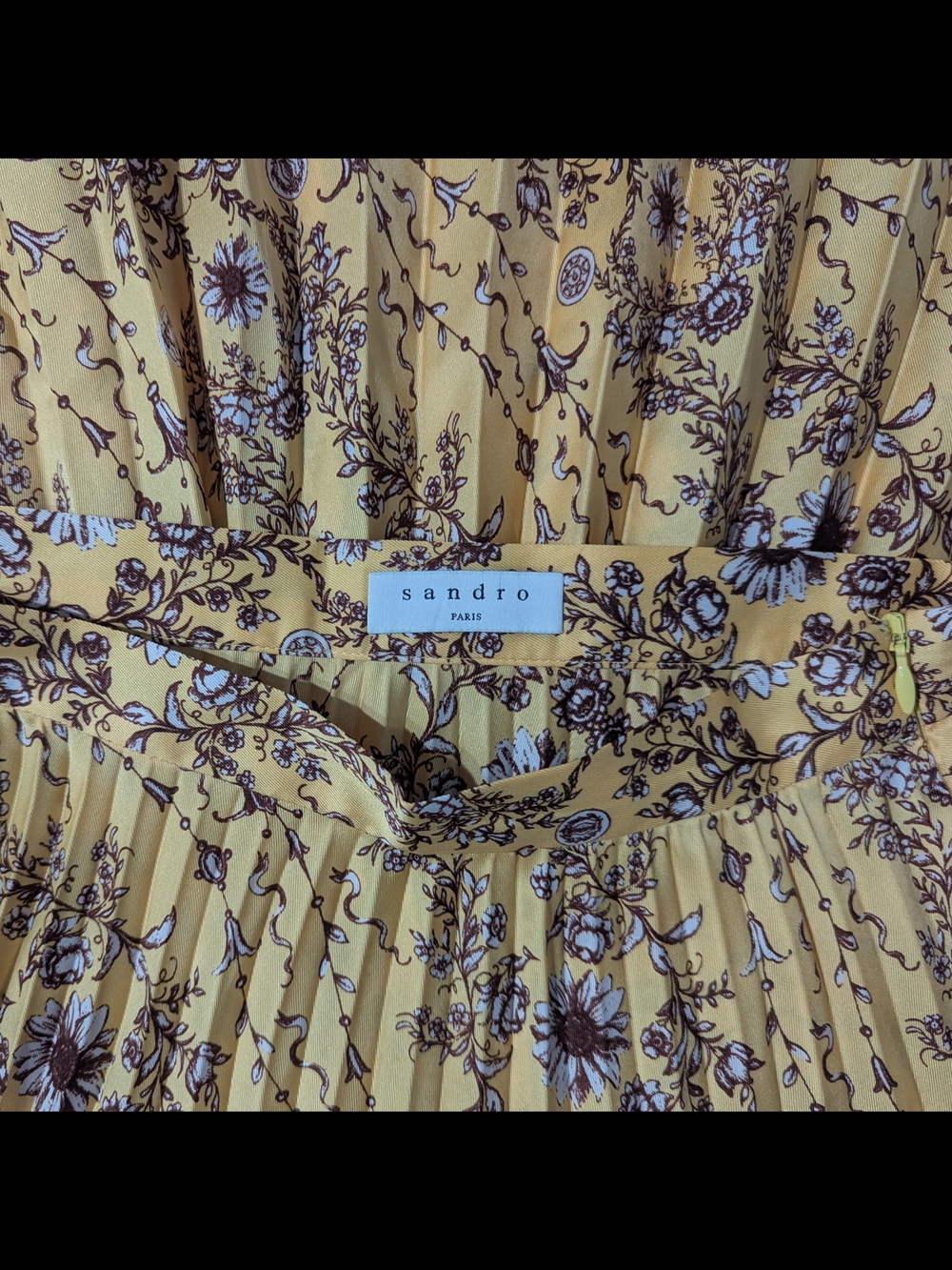 Sandro Paris Women's Yellow/Brown Lilou Floral Print Pleated Midi Skirt Size 0 - Picture 4 of 7
